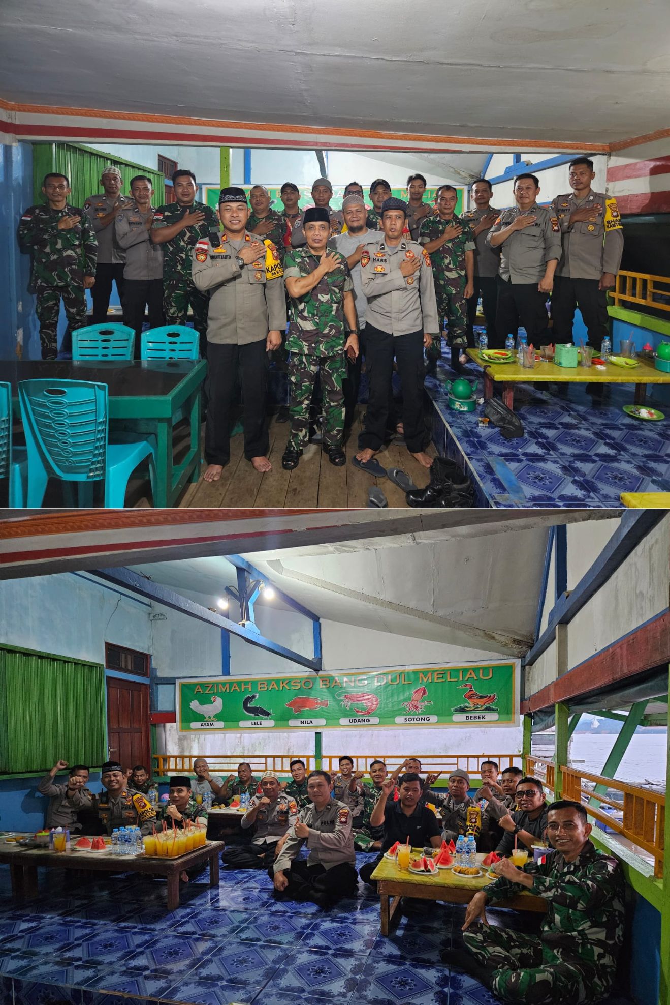 Buka puasa bersama antara anggota Koramil 1204-08/Meliau dan Polsek Meliau, pada Jumat, 28 Maret 2025, di Rumah Makan Azima, Desa Meliau Hilir